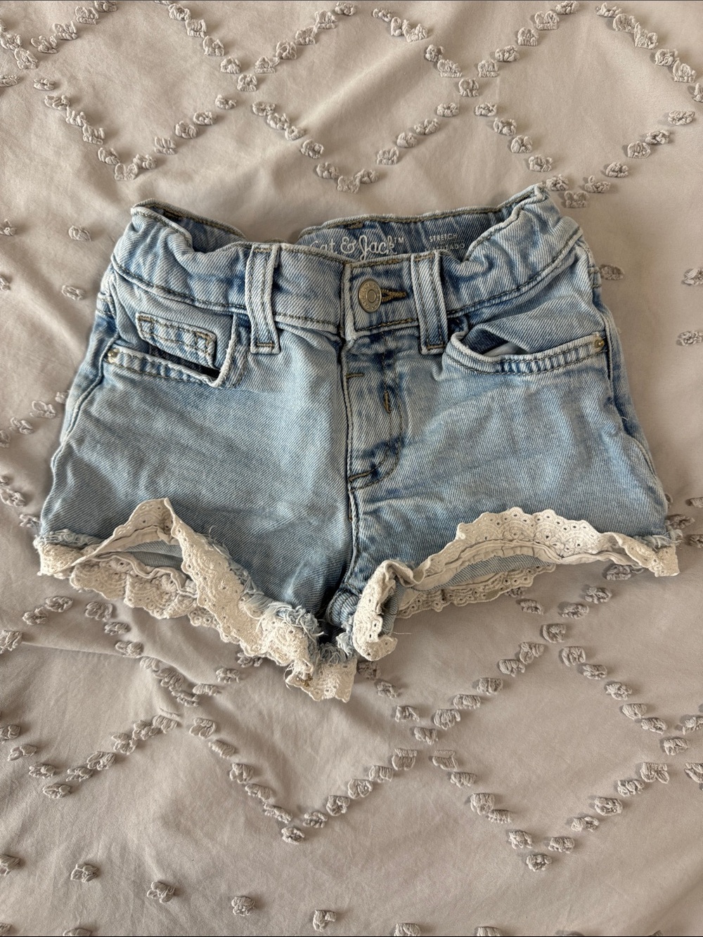 Cat & Jack Light Blue Denim Shorts with Cream Lace Trim